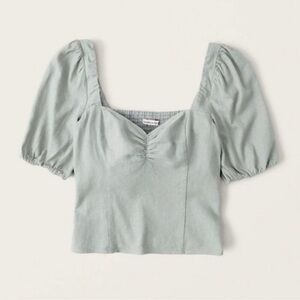 Abercrombie and Fitch Linen Blend Mint Puff Sleeve Crop Green Blouse XS